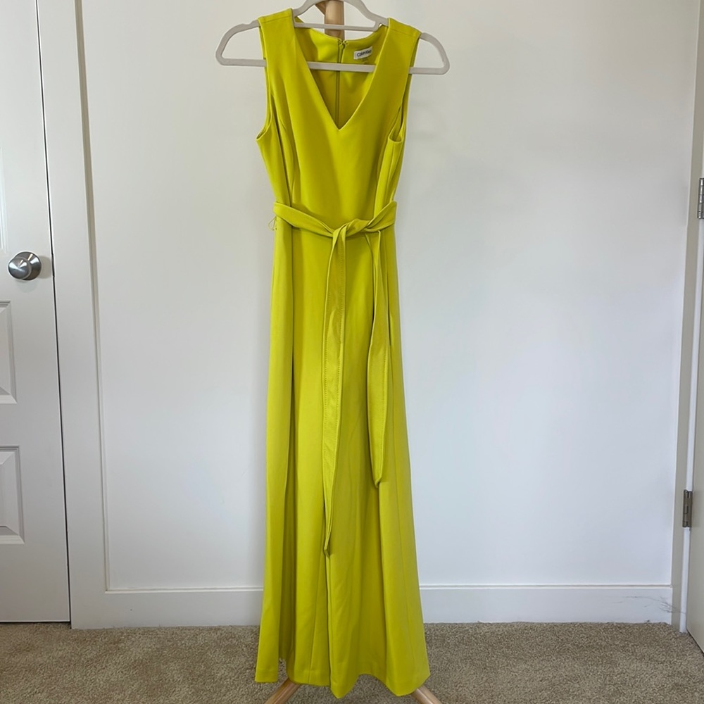 Calvin Klein chartreuse wide leg jumpsuit
